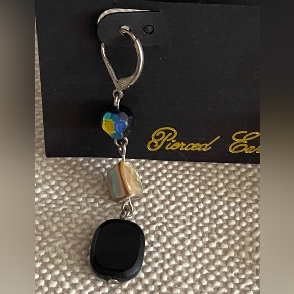 Park Lane Portofino Earrings Mother of Pearl Black Stone Silver Tone Wire NWT - Picture 2 of 4